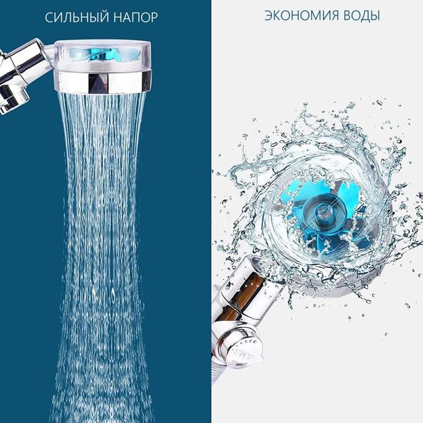 Водоощадна воронка-насадка для душу Turbocharged shower head з функцією стоп і обертанням на 360° 1557145586 фото