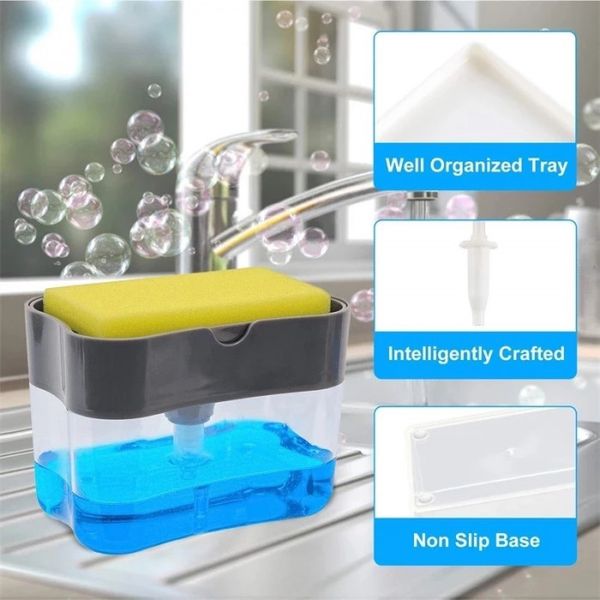 Органайзер для мочалок с мыльницей и дозатором нажимная Soap Pump Sponge Caddy 1283124722 фото