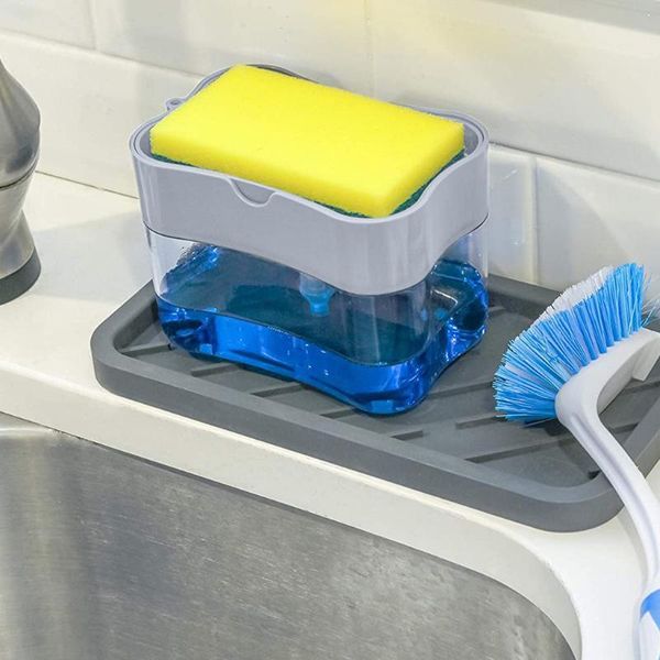 Органайзер для мочалок з мильницею та дозатором натискна Soap Pump Sponge Caddy 1283124722 фото