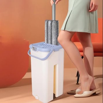 Швабра-стрічка 5 л Hand Free Cleaning Mop 2 в 1 з автоматичним віджиманням для прибирання Бежевий 1778051418 фото