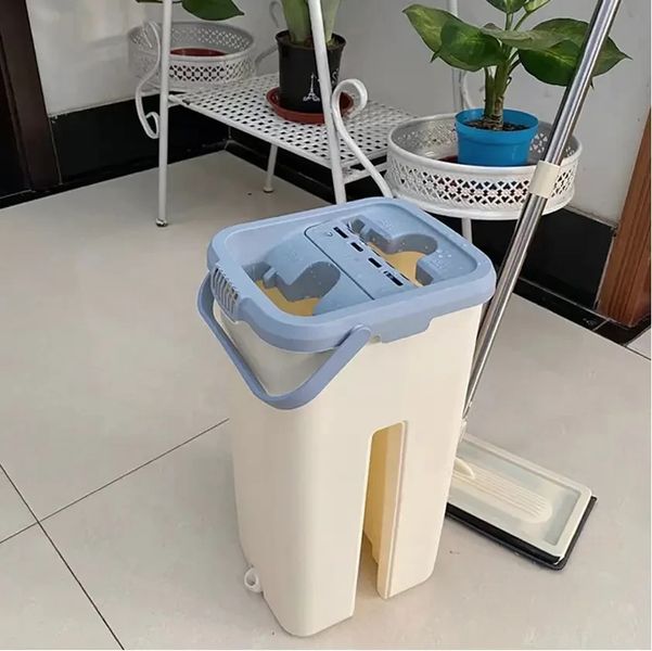 Швабра-стрічка 5 л Hand Free Cleaning Mop 2 в 1 з автоматичним віджиманням для прибирання Бежевий 1778051418 фото