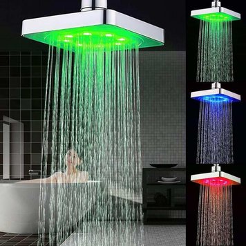 Лейка насадка для душа с LED подсветкой RGB светодиодная, квадратная 150 мм LED Shower head AND XL-902 2243275254 фото