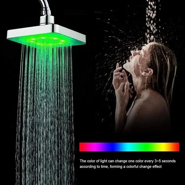 Лійка насадка для душу з LED-підсвіткою RGB світлодіодна, квадратна 150 мм LED Shower head AND XL-902 2243275254 фото