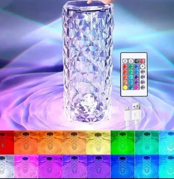 Настольная аккумуляторная лампа с пультом 22см ночник Роза с пультом RGB Crystal Rose. 2043634205 фото