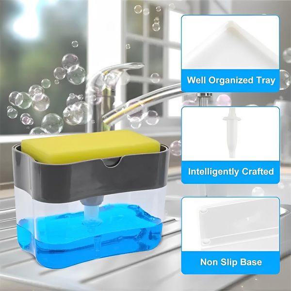 Органайзер для мочалок з мильницею та дозатором Soap Pump Sponge Caddy SPSC30 PP 1761276109 фото