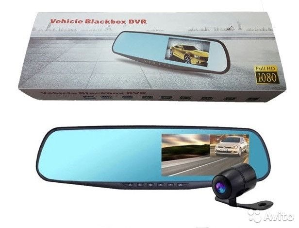 Автомобильное зеркало видеорегистратор для машины на 2 камеры VEHICLE BLACKBOX DVR 1080p камерой заднего вида. 1088698861 фото