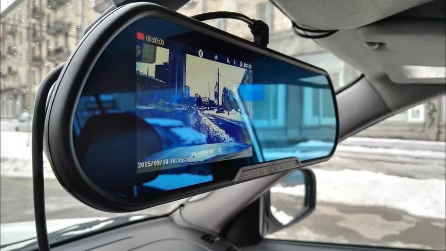 Автомобильное зеркало видеорегистратор для машины на 2 камеры VEHICLE BLACKBOX DVR 1080p камерой заднего вида. 1088698861 фото