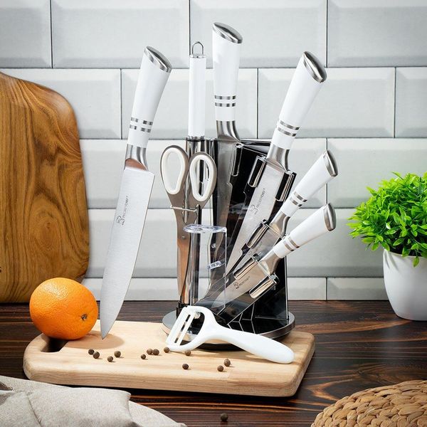 Набор ножей нержавеющая сталь на подставке 9 предметов kitchen knife set wl-707-1 2296439096 фото