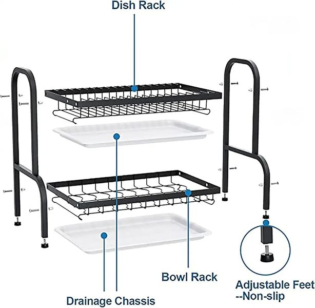 Органайзер для сушки и хранения посуды металл 2 яруса Bawl Rack (R2F-43см) 2075860702 фото