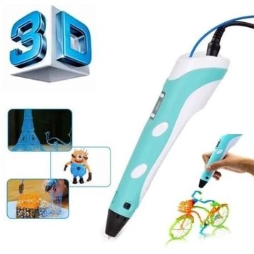 Крутая 3D-Ручка С Lcd Экраном 3Dpen Полный Набор Пластик И Трафареты Голубой 2024174500 фото