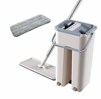 Швабра та Відро Велике Scratch Cleaning Mop зі складаною ручкою та системою віджимання, дві насадки мікрофібри 1257679414 фото