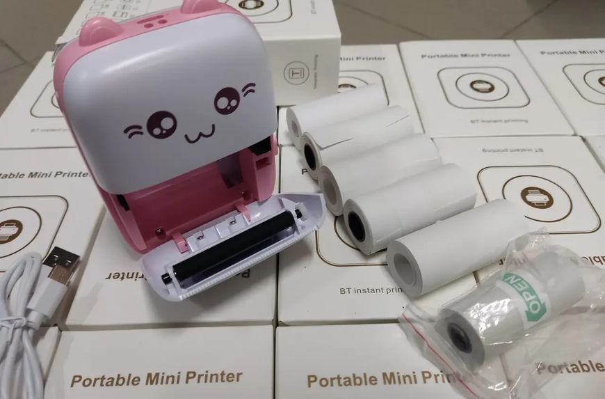 Портативный Розовий мини принтер 1 рулон Mini Printer термопринтер карманный детский принтер термо принтер 2131300433 фото