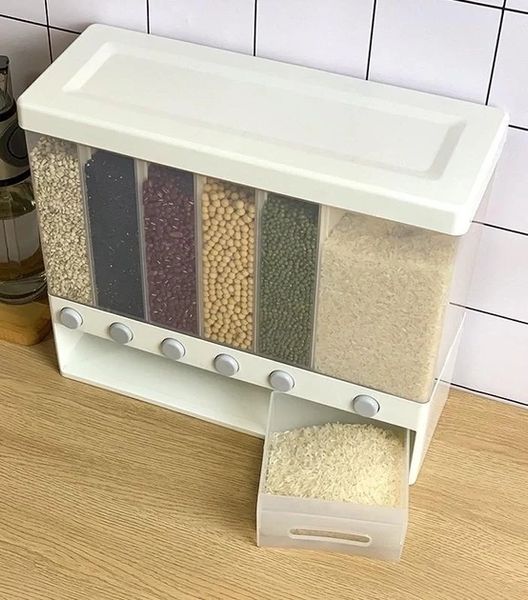 ОРГАЙЗЕР для сипких продуктів Assorted Grain Rice Bucket Диспенсер, з кнопкою дозатором для круп 6 секцій 1973207710 фото