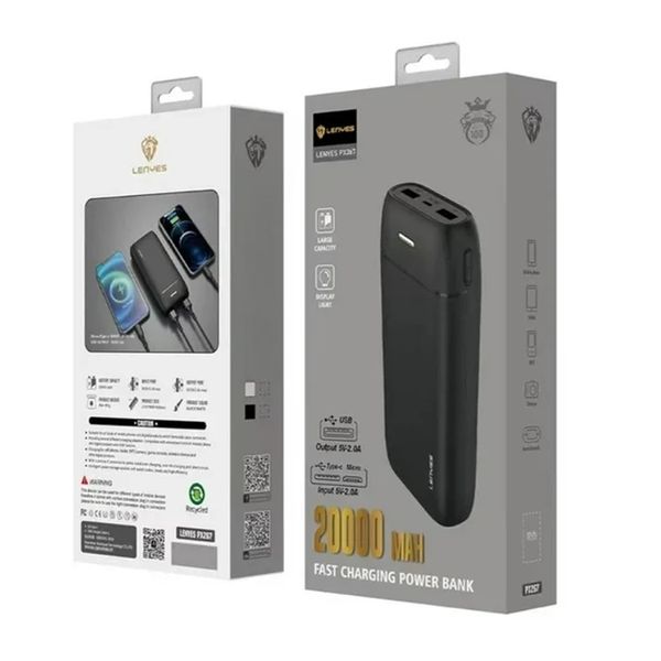 Портативная универсальная батарея LENYES PX267 Black 20000mAh 2A 5W USB,Type-C,MicroUSB 2290671188 фото