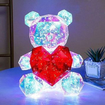 Хрустальный Медвежонок Геометрический Мишка 3D LED Teddy Bear ночник с красным сердцем 25 см 2137524843 фото